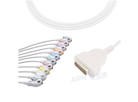 A2001-EE1 GE Healthcare Compatible EKG Cable DB-15 Connector No Resistance AHA Clip