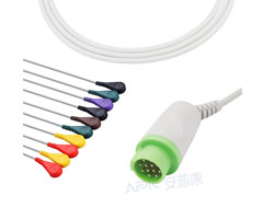 A1043-EE0 GE Healthcare Compatible EKG Cable Round 12-pin 10KΩ IEC Snap