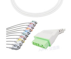 A2036-EE1 Nihon Kohden Compatible EKG Cable 12-pin Nihon Kohden Connector AHA Clip