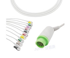 A2043-EE0 GE Healthcare Compatible EKG Cable Round 12-pin 10KΩ IEC Clip