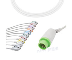A2043-EE1 GE Healthcare Compatible EKG Cable Round 12-pin 10KΩ AHA Clip