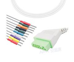 A3036-EE1 Nihon Kohden Compatible EKG Cable 12-pin Nihon Kohden Connectorr AHA Din3.0