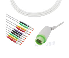 A4043-EE0 GE Healthcare Compatible EKG Cable Round 12-pin 10KΩ IEC Banana