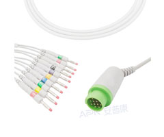 A4043-EE1 GE Healthcare Compatible EKG Cable Round 12-pin 10KΩ AHA Banana