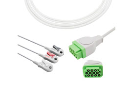 A3156-EC1 GE Marquette Compatible Direct-Connect ECG Cable 3-lead Clip, AHA 11pin