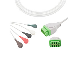 A5056-EC1 GE Marquette Compatible Direct-Connect ECG Cable 5-lead Snap, AHA 11pin
