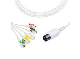 A5137-EC0 AAMI Compatible Direct-Connect ECG Cable 5-lead Clip, IEC 6pin