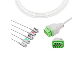 A5156-EC1 GE Marquette Compatible Direct-Connect ECG Cable 5-lead Clip, AHA 11pin