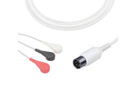 A3037-EC1 AAMI Compatible Direct-Connect ECG Cable 3-lead Snap, AHA 6pin