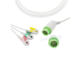 A3122-EC0 GE Healthcare > Corometrics Compatible One piece 3-lead ECG Cable 10KΩ Clip, IEC 12pin
