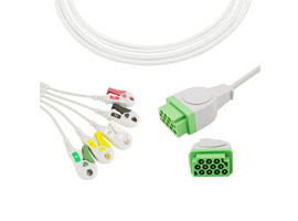A5156-EC0 GE Marquette Compatible Direct-Connect ECG Cable 5-lead Clip, IEC 11pin