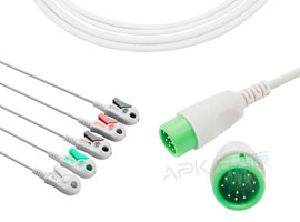 A510C-EC1 Comen Compatible One piece 5-lead ECG Cable Clip, AHA 12pin
