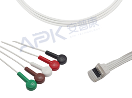 A41HEC05AK Mortara Compatible H3 ECG Holter Cable 5-lead Cable Snap, AHA