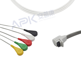 A41HEC05IK Mortara Compatible H3 ECG Holter Cable 5-lead Cable Snap, IEC