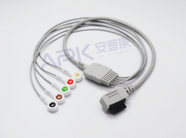 A61HEC05AK North East Compatible DR200 ECG Holter Cable 5-lead wire Snap, AHA